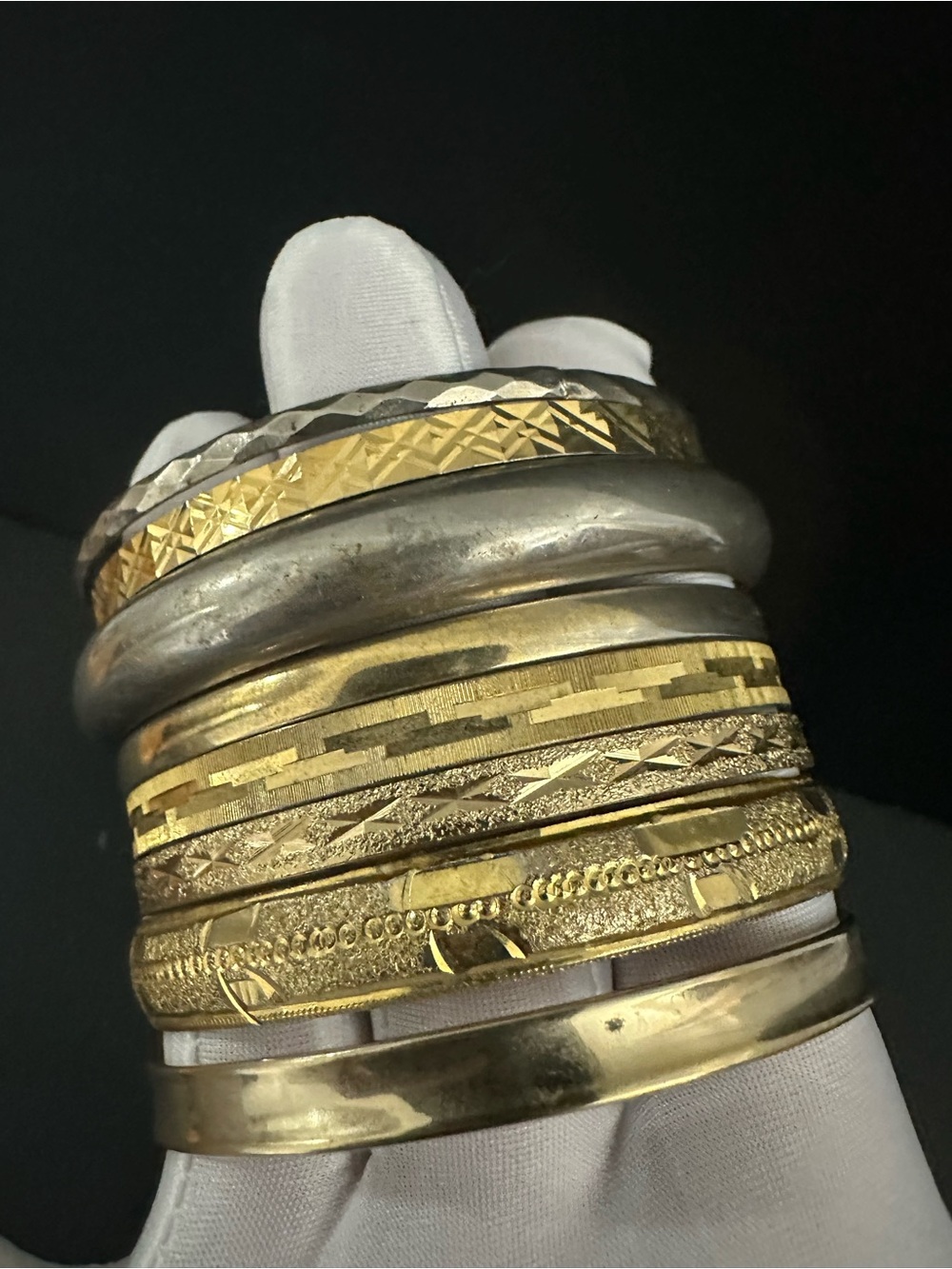 Mixed Metal Gold and Silver Stacked Bangle Bracelet Lot Set